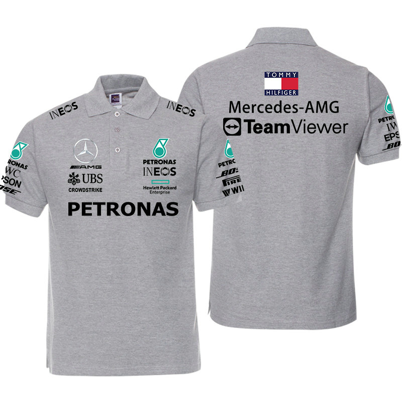 Polo Mercedes-AMG Petronas TeamViewer Homme Manche Courte Coton Couleur Unie